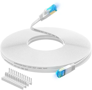 Cat 6 Ethernet Cable 125 Feet, Flat Network LAN Patch Cord White Cat 6 Ethernet Cable 125 Feet, Flat Network LAN Patch Cord White