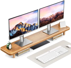 Dual Monitor Stand Riser, 39 Inch Extra Long Wooden Desktop Monitor Riser with Storage for 2 Monitors Ultra Strong Desk Shelf Organizer Riser Ergonomic for 2 Screens/Laptop/PC/TV/Printer (Light Walnut Dual Monitor Stand Riser, 39 Inch Extra Long Wooden Desktop Monitor Riser with Storage for 2 Monitors Ultra Strong Desk Shelf Organizer Riser Ergonomic for 2 Screens/Laptop/PC/TV/Printer (Light Walnut