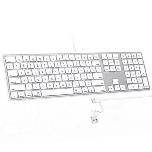OMOTON Wired Keyboard for Mac/MacBook/iMac, with Dual Interface(Type-C and USB A) Full Size Keyboard, Silver White OMOTON Wired Keyboard for Mac/MacBook/iMac, with Dual Interface(Type-C and USB A) Full Size Keyboard, Silver White