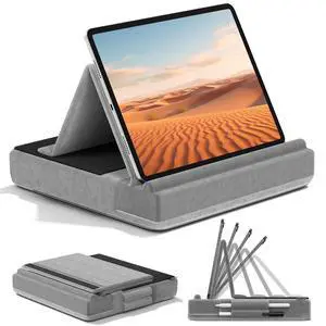 KDD Tablet Pillow Stand, Multi-Angle Viewing Ipad Holder for Lap, Bed and Desk, Foldable Soft Pad Dock with Stylus Mount Compatible with Ipad Pro 12.9, 10.5, 11, Air, Mini, Phones, Books, E-Reader KDD Tablet Pillow Stand, Multi-Angle Viewing Ipad Holder for Lap, Bed and Desk, Foldable Soft Pad Dock with Stylus Mount Compatible with Ipad Pro 12.9, 10.5, 11, Air, Mini, Phones, Books, E-Reader