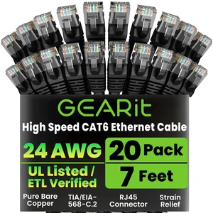 GEARit Cat6 Patch Cables Cat 6 Ethernet Cable 7 ft 20-Pack Black GEARit Cat6 Patch Cables Cat 6 Ethernet Cable 7 ft 20-Pack Black