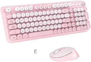 Links9+ Wireless Keyboard and Mouse Combo, Full-Size Retro Typewriter Keyboard Style, 2.4GHz USB Receiver, Plug-and-Play, Keyboard Mouse Set for Computer, Laptop, Windows, Mac, and PC (Pink) Links9+ Wireless Keyboard and Mouse Combo, Full-Size Retro Typewriter Keyboard Style, 2.4GHz USB Receiver, Plug-and-Play, Keyboard Mouse Set for Computer, Laptop, Windows, Mac, and PC (Pink)