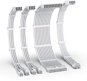 EZDIY-FAB 12VHPWR PSU Cable Extension Kit for RTX 50/40 Series,16AWG PCIE 5.0 Power Supply Cable Extension- 1x 24 Pin ATX /2X 8Pin (4+4) EPS / 1x12+4 Pin GPU,Sleeve Cable 300MM with Combs-All White EZDIY-FAB 12VHPWR PSU Cable Extension Kit for RTX 50/40 Series,16AWG PCIE 5.0 Power Supply Cable Extension- 1x 24 Pin ATX /2X 8Pin (4+4) EPS / 1x12+4 Pin GPU,Sleeve Cable 300MM with Combs-All White