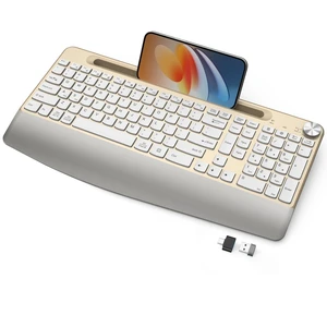 JOYACCESS Ergonomic Wireless Keyboard with Palm Rest & Tilt Angle, 2.4G Full-Size, Comfortable Typing, USB-C Adapter & Phone Holder for Mac/Windows -Gold White JOYACCESS Ergonomic Wireless Keyboard with Palm Rest & Tilt Angle, 2.4G Full-Size, Comfortable Typing, USB-C Adapter & Phone Holder for Mac/Windows -Gold White