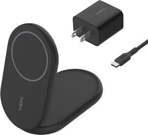 Belkin Magnetic Foldable Wireless Charging Stand 15W - MagSafe-Compatible Qi2-Certified Charger, Wireless Charging Stand for iPhone 16, Galaxy S25, & More - Standby Mode Ready w/PSU Included - Black