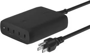 4-Port USB C Charger Block, 200W GaN Multi-Port USB-C PD 3.1 Fast Charge + 5ft Power Cord - MacBook, iPhone 16, iPad, Galaxy S25, Google Pixel, Nintendo Switch 2 Black by DT