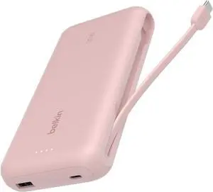 Belkin Portable Charger, Power Bank with Integrated Cable 20K PD 30W - Fast Charging USB-C Power Delivery, iPhone Charger - iPhone 16 Series, iPad Pro, Galaxy S25 Series, & More - Pink