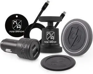Mob Armor MobNetic Maxx Magnetic Phone Mount Car Charger Kit, Wireless Charger Compatible with iPhone & Android, Wireless Car Charger Mount Kit