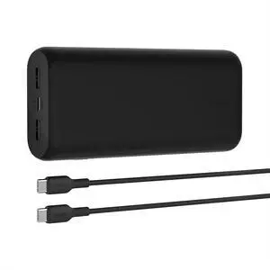 Belkin Portable Charger, 3-Port Compact Power Bank - 12in. USB-C to USB-C Cable - 20000 mAh w/PD 20W for iPhone 16, 15, 14, Pro, AirPods, Nintendo Switch 2 & More - Travel Essentials Black