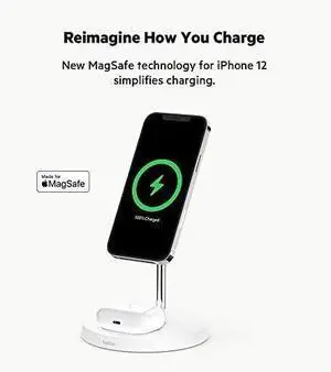 Belkin MagSafe 2-in-1 Wireless Charging Stand for iPhone 16, 15, 14, 13 & AirPods - MagSafe Fast Charging Station - White