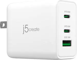 j5create 65W GaN USB-C 3 Port Charger, Compact and Foldable Wall Charger for MacBook Air, iPad Pro, iPhone 15/ Pro/Max, Galaxy S24/ S23, Dell XPS 13, Steam Deck, and More (JUP3365)