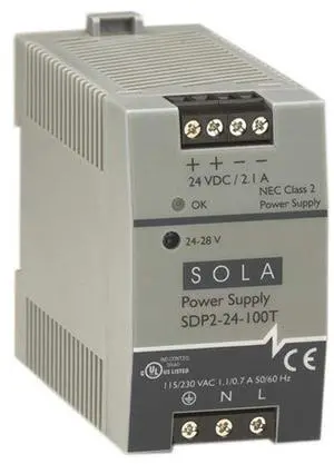 Sola/Hevi-Duty SDP2-24-100T DC Power Supply, 24-28 VDC, 2.1 Amp, 43-67 Hz