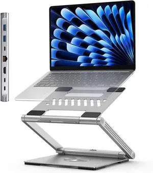 4URPC Laptop Docking Station Stand 4K@60Hz for MacBook Pro/Air M3/M4, Dell/HP/Surface/Lenovo/Chromebook, Laptop USB Hub Stand with HDMI, 3 USB, Ethernet, PD 3.0, Adjustable Dock with 360° Rotate Base