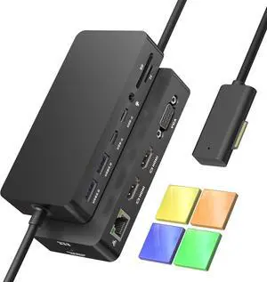 Microsoft Surface Docking Station with Triple Displays Dual HDMI+VGA, 12 in 1 Surface Dock for Surface Pro 11/10/9/8/X/7/6/5/4/3, Surface Laptop 6/5/4/3/2/1, Surface Laptop Go 3/2/1, Surface Boo 3/2/1