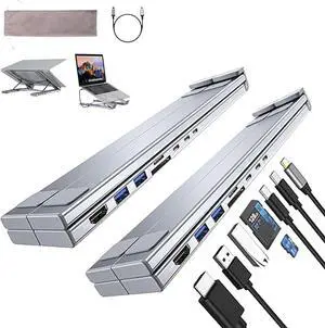 Civilizek 8-in-1 USB-C Laptop Stand, Totaladdly Portable Adjustable Flat Laptop Docking Station Stand with 4K HDMI, 2 USB 3.0, Pd 100W, Universal for Offices, Corporate Desks (2pcs)