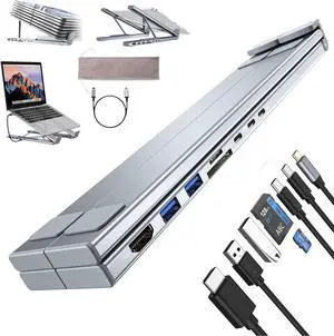 Civilizek 8-in-1 USB-C Laptop Stand, 2025 Upgrade 8 in 1 Laptop Stand with Docking Station, Foldable Portable Tablet Stands with 4K HDMI, 2 USB 3.0, Pd 100w, for Home and Offices (1 pc)