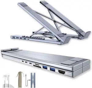 Civilizek 8-in-1 USB-C Laptop Stand, Ergonomic Elevation Docking Station Stand, with 4K HDMI, 2 USB 3.0, Pd 100w Output, Universal for Home, Offices, and Cafés (2pcs-Mix)