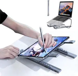 8-in-1 USB-C Laptop Stand with Docking Station, 5 in 1 Aluminum Alloy Hub Multi-Interface Bracket, with 4k HDMI, USB 3.0, USB-C, Pd 100w, Sd/Tf Card Slotsfor Home, Corporate Desks (5-in-1)