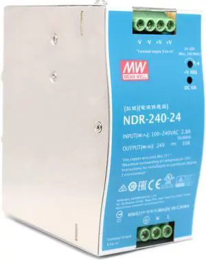 Mean Well NDR-240-24 240W 24VDC 10A AC/DC Industrial DIN Rail Power Supply Single Output Provided by KAINSC Products