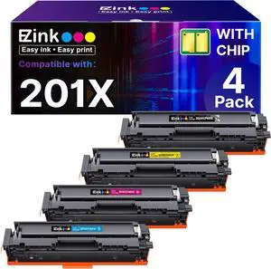 E-Z Ink 201X Replacement for HP 201X Toner Cartridges 4 Pack High Yield CF400X CF401X CF402X CF403X Compatible with HP Color Laserjet MFP M252dw M252n, Pro M277dw M277n (Black, Cyan, Magenta, Yellow)