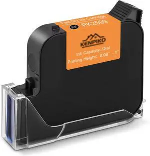 Kenpiko 1-inch 72ML Black Fast Dry Ink Cartridge PK2599 for Handheld Inkjet Printer KP008 25.4mm Solvent Quick-Drying Ink Cartridge Replacement - Black