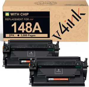 v4ink 148A W1480A (with Chip) Compatible Toner Cartridge Replacement for HP 148A 148X W1480A W1480X for HP Pro 4001 4001n 4001dw 4001dn MFP 4101 4101fdw 4101fdn Printer Ink (2-Pack Black)