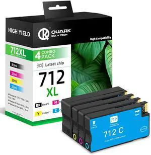 712 712XL Ink Cartridges High Yield Compatible with HP 712XL 712-XL 712 XL Ink Cartridge for Designjet T650 T630 T320 T250 T210 Printers (4 Pack, 80-ML Black, 29-ML Cyan/Magenta/Yellow)