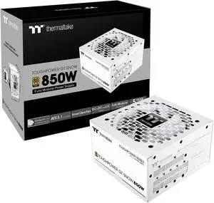 Thermaltake Toughpower GT 850W Snow ATX 3.1 Power Supply; 80 Plus Gold Efficiency; Smart Zero Fan; Native 600W PCIe 5.1 Connector; PS-TPT-0850FNFAGU-W; 5 Year Warranty Thermaltake Toughpower GT 850W Snow ATX 3.1 Power Supply; 80 Plus Gold Efficiency; Smart Zero Fan; Native 600W PCIe 5.1 Connector; PS-TPT-0850FNFAGU-W; 5 Year Warranty