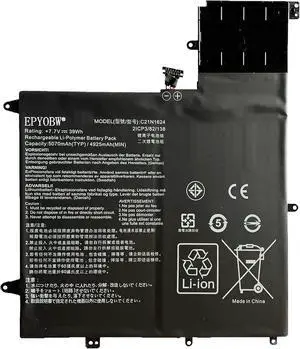 C21N1624 Laptop Battery 39Wh 5070mAh 7.7V Compatible with ASUS Q325U Q325UA Q325UA-BI7T18 Q325UA-BI7T21 Q325UAR Zenbook Flip S UX370UAF UX370UA UX370UAR-1B 0B200 Series 0B200-02420000