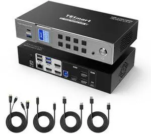 USB-C MST&EDID KVM Switch 3 Monitors 2 Computers HDMI+DisplayPort, 4K@60Hz KVM Switch Triple Monitor Dock for Laptop&Desktop, USB 3.0, Charging for Laptop, 1G Ethernet, Hotkey Switch