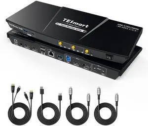 USB-C MST&EDID KVM Switch 2 Monitors 2 Computers HDMI+DisplayPort, USB 3.0 KVM Docking Station for Laptop&Desktop, 4K@60Hz, Gigabit Network, Hotkey Switch, Input Cables