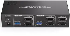 Displayport KVM Switch 2 Monitors 2 Computers 4K@144Hz USB3.0 KVM Switch for 2 Computers Share Dual Displays and 4 USB Devices Support Extended/Copy Mode with Desktop Controller