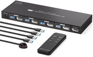 8K Displayport KVM Switch 4 Computers 1 Monitor 4K144Hz 4 Port KVM Sharing 1 Monitor and 4 USB 3.0 Device with Controller Support Extended/Copy Mode