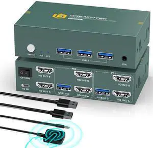 Ennovor 8K KVM Switch 2 Monitors 2 Computers HDMI Support 8K@60Hz 4K@144Hz, KVM Switch Dual Monitor with 3 USB 3.0 Ports Sharing Keyboard and Mouse Printer/Scanner, Desktop Controller