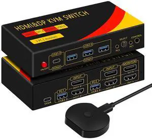 Ennovor DP hdmi kvm Switch 2 Monitors 2 Computers Display Port,kvm Switch displayport with DP and HDMI kvm switches,8K@60HZ,USB3.0 with 1 USB C