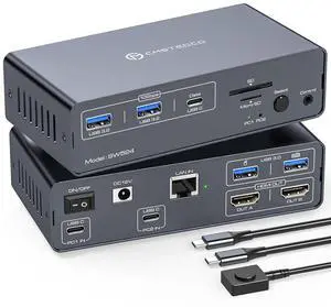 Ennovor USB C Docking Station with KVM Switch 2 Monitors 2 Computers 4K@60Hz HDMI EDID KVM Switches Dual Monitor for 2 Laptops Share a 1G Ethernet 5 USB A/C Devices and SD/microSD Card Slots