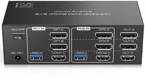Ennovor HDMI Displayport KVM Switch 3 Monitors 2 Computers 8K@60Hz 4K@120Hz USB 3.0 DP KVM Switch for 2 PC Share Multi Monitor and 4 USB Devices Included Support Extended & Copy Mode