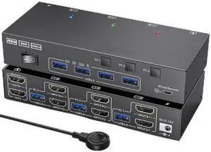 Ennovor KVM Switch 2 Monitors 3 Computers, Share 4 USB Ports, USB3.0 KVM Switch for Keyboard Mouse Printer Support 4K@60HZ, Dual Monitor Kvm Switcher Support Extended & Duplicate