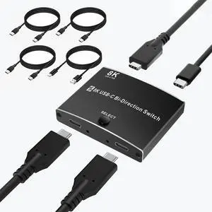Ennovor USB C Switch, 8K@60Hz USB C Switcher 2 Computers Supports 4K@120Hz 40Gbps PD 100W Charging, Bi-Directional Thunderbolt Switch Compatible with Laptops Monitors Docking Stations MacBook