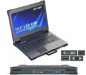 Ennovor MT-VIKI 4K LCD KVM Console Single-Port with DP/HDMI/DVI/VGA Input Interface, Portable 15.6'' KVM Console for Rack Servers