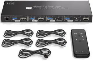 Ennovor 2 HDMI + Displayport KVM Switch Thunderbolt4 KVM Switches 1 Monitors 4 Computers 4K@144Hz for 4 PC Share 1 Monitor and Keyboard Mouse Printer U Disk Support Extend IR Control and IR Control