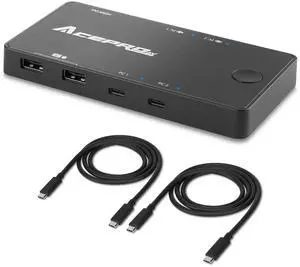 Ennovor 2x1 USB-C 4K60Hz KVM Switch with PD Pass-Through - Selector for 2 Computers Sharing 4K Monitor Keyboard Mouse - Includes 2 USB-C Cables for PD 100W Fast Charging - TAA Compliant