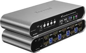 Ennovor 4 Computers 2 HDMI Monitor Automatic KVM Switch 8K@60Hz, Hotkey Switching, EDID, with Audio and Microphone, Aluminum Shell with Digital Display, USB 3.0 Hub, HDR10 with Cables