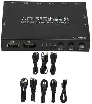 Ennovor USB Switch Selector, 8 Ports USB KVM Switch USB2.0 Synchronizer for Mouse Keyboard Computer with 8X USB Cables