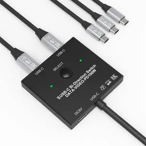 Ennovor Bi-Directional 8K USB C Switch USB C Switcher for 2 Computers, 8K@60Hz/4K@120Hz USB C KVM Switch Splitter with 2 USB-C Cables, for 100W Charging+10Gbps Data+Video Transfer