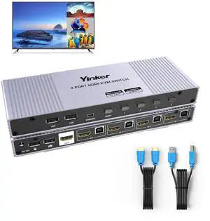 Ennovor 4K HDMI KVM Quad Multiviewer 4x1 w/PIP POP, 4K@30Hz Quad Viewer Seamless Switcher for 4 Computers Sharing 1 Monitor Keyboard Mouse, Support 7 Display Modes Hotkey Switching