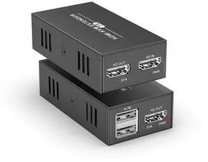 Ennovor 1080P@60Hz HDMI KVM USB Extender Over Cat5e/6/7 Ethernet Cable Up to 165ft/50m, with Loop Out & POC, Support Keyboard and Mouse Control