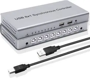 Ennovor 4/8 Port USB Synchronizer - KVM Switch/Distributor, 4 in 1 Out DNF Multi Open Synchronizer, USB Keyboard Mouse Sync Controller,Plug and Play Silver DNF Synchronizer (Color : 8 Ports)