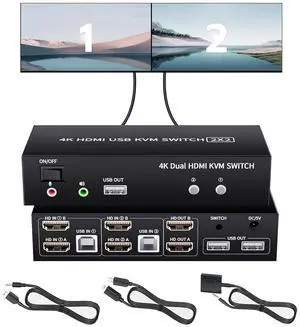 Ennovor BolAAzuL 2-Port HDMI USB KVM Switch 4K@60Hz, Dual-Port USB 2.0 HDMI 2.0 KVM Switcher 2X2, Keyboard Mouse Peripherals Switcher KVM HDMI USB 2 in 2 Out for 2 PCs 2 Monitors