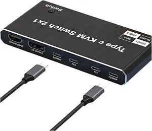 Ennovor HDMI 2.1 8K 2x1 Thunderbolt 4 USB C KVM Switch 100W PD Charge 4K 144Hz Type C KVM Switch Switcher for 2 Laptop M*ac*Book 1 Monitor